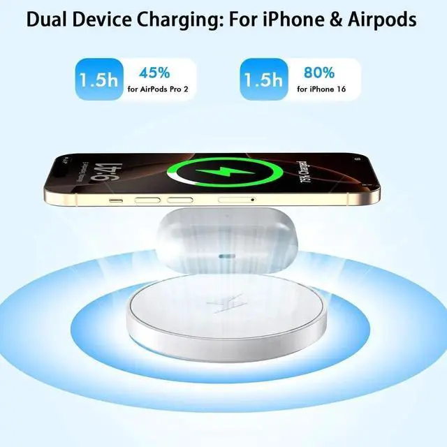 Alt view image 6 of 7 - Magnetic iPhone Wireless Charger 10FT Fast Charging Mag Safe Charger Wireless Charging Pad for iPhone 16 Pro Max/16 Plus/15 Pro Max/15 Plus/14/13/12/11/AirPods 4/3/Pro2 Phone Mag safe Charge Pad
