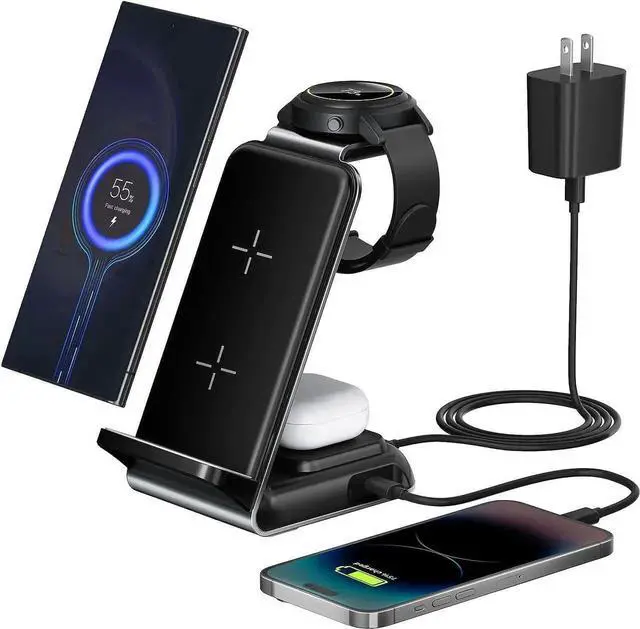 Main image of Wireless Charging Station for - Fast Charging Wireless Charger for Galaxy S23 Ultra/S23/S23+/Z Flip/Fold 5/4/3/iphone/Android Phones Galaxy Watch 6/5 Pro/5/4/3 & Buds.(with 30W PD Adapter)