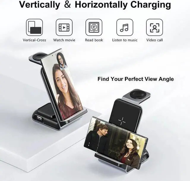 Alt view image 2 of 6 - Wireless Charging Station for - Fast Charging Wireless Charger for Galaxy S23 Ultra/S23/S23+/Z Flip/Fold 5/4/3/iphone/Android Phones Galaxy Watch 6/5 Pro/5/4/3 & Buds.(with 30W PD Adapter)