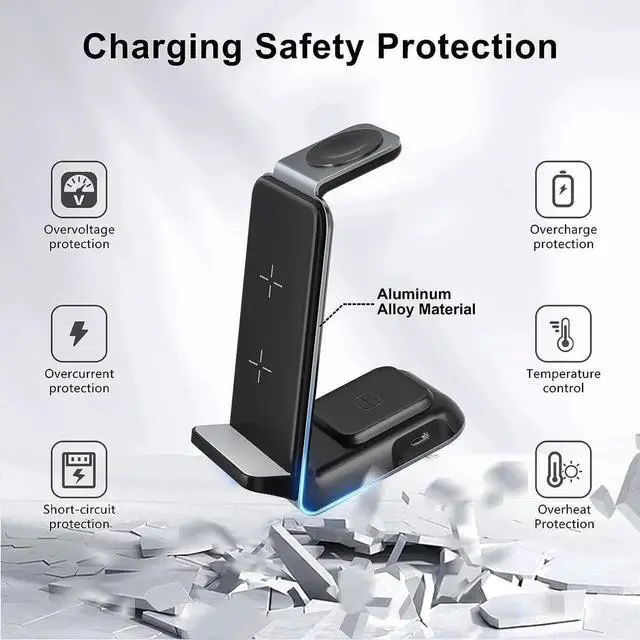 Alt view image 5 of 6 - Wireless Charging Station for - Fast Charging Wireless Charger for Galaxy S23 Ultra/S23/S23+/Z Flip/Fold 5/4/3/iphone/Android Phones Galaxy Watch 6/5 Pro/5/4/3 & Buds.(with 30W PD Adapter)