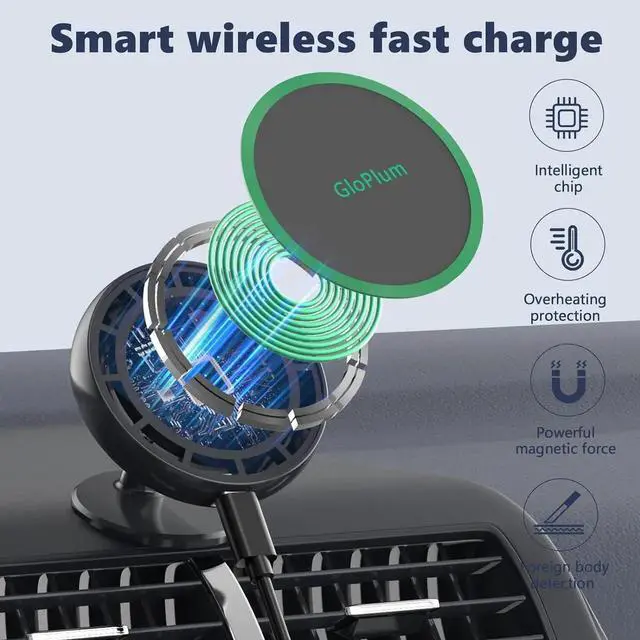 Alt view image 4 of 6 - Magnetic Wireless Car Charger Mount Compatible with Magsafe iPhone 15/ iPhone 14/iPhone 13 Fast Charging Air Vent Magnet Accessories Car Phone Holder
