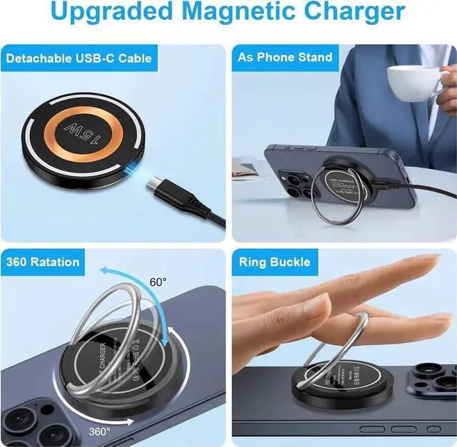 Alt view image 5 of 7 - Wireless Charger Fast Charging Pad 15W Wireless Magnetic Magsafe Charger for Galaxy S25 Ultra S25 Plus S24 Ultra S23 FE S22 S21 S20 Z Flip6/Fold6 iPhone 16 Plus 15 Pro Max Pixel 9Pro 8