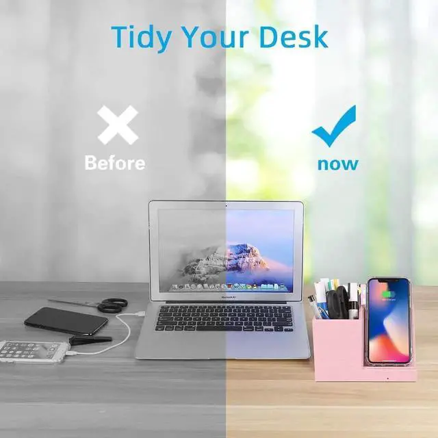 Alt view image 2 of 7 - 2025 New Wireless Charger 15W Pink Fast Charger Dual Coil Qi Certified Charging Dock Desk Stand and Pen Holder Storage Compatible with iPhone 16/15/14 MAX/XR/XS S24/S23 Series and More(No AC Adapter