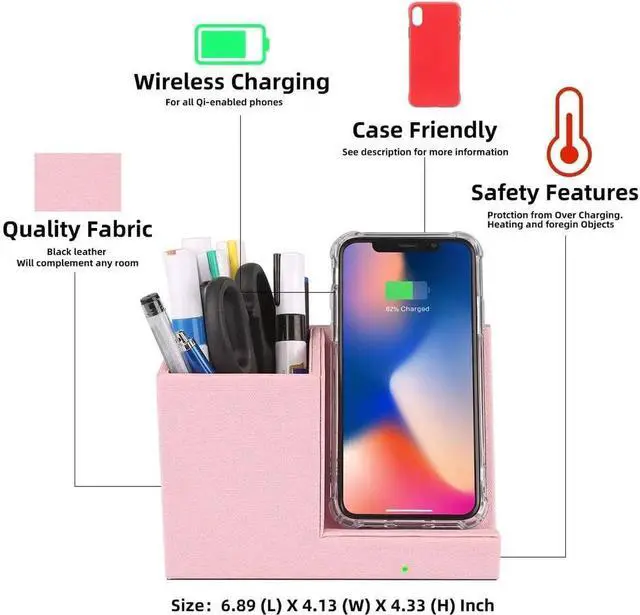 Alt view image 4 of 7 - 2025 New Wireless Charger 15W Pink Fast Charger Dual Coil Qi Certified Charging Dock Desk Stand and Pen Holder Storage Compatible with iPhone 16/15/14 MAX/XR/XS S24/S23 Series and More(No AC Adapter