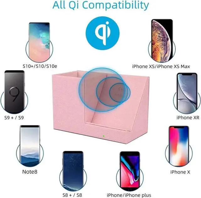 Alt view image 3 of 7 - 2025 New Wireless Charger 15W Pink Fast Charger Dual Coil Qi Certified Charging Dock Desk Stand and Pen Holder Storage Compatible with iPhone 16/15/14 MAX/XR/XS S24/S23 Series and More(No AC Adapter