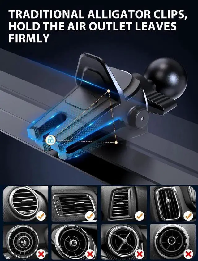 Alt view image 2 of 6 - Wireless Car Charger 15W Fast Charging Auto-Clamping Car Charger Phone Mount Air Vent Cell Phone Holder Compatible iPhone 16/15/14/13/13 Pro/12 pro/12/11 Galaxy S23/S22/S21/S20 etc