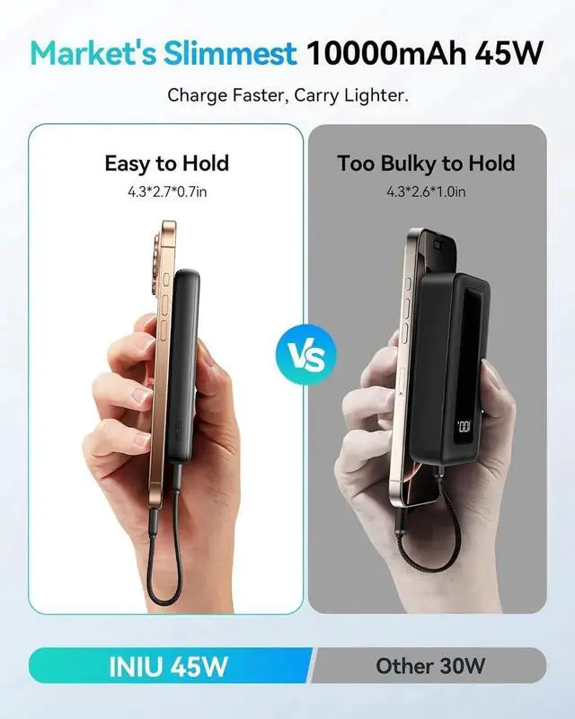Alt view image 6 of 6 - Portable Charger Lightest 10000mAh 45W PD Power Bank USB C in&Out Fast Charging Battery Pack External Phone Powerbank Compatible with iPhone 16 15 14 13 S22 S21 Google iPad etc