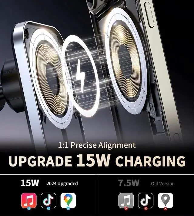 Alt view image 2 of 6 - for for MagSafe Car Mount Charger with Adapter 360° Rotation Magnetic Wireless iPhone Car Charger for Air Vent Compatible with iPhone 16/15/14/13/12 Series