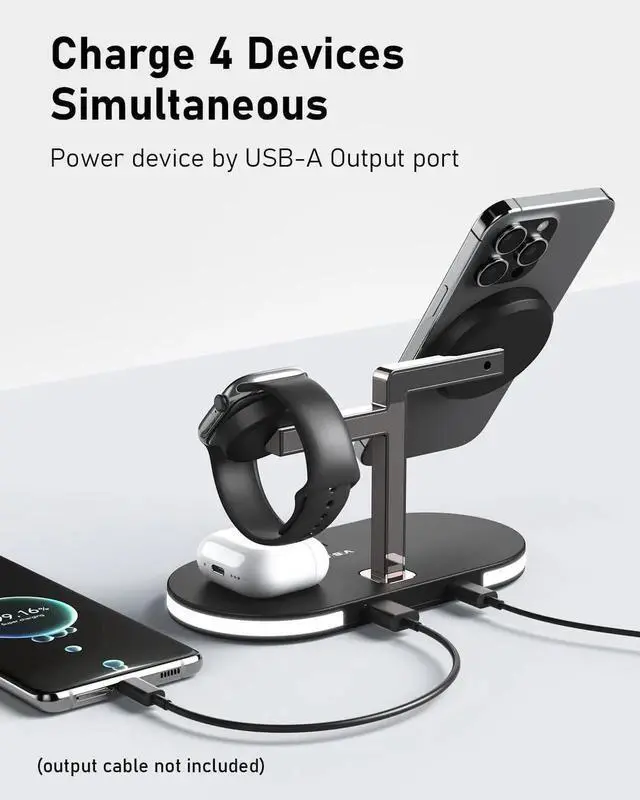 Alt view image 2 of 7 - 4 in 1 Wireless Charging Station for MagSafe Charger Fast Charging Magnetic Wireless Charger Stand with Night Light for iPhone 16 15 14 13 12 Series Watch 2 3 4 (Black)