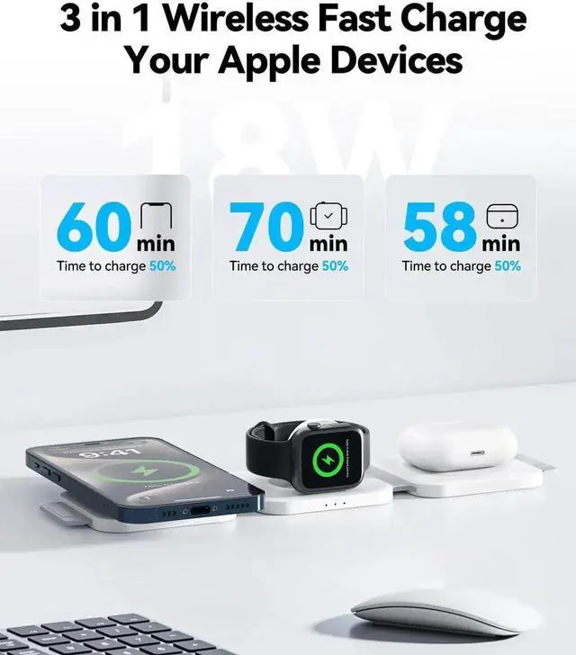 Alt view image 5 of 6 - 3 in 1 Charging Station for Multiple Devices Foldable Magnetic Fast Wireless Charger Dock Travel Charging Pad for iPhone 16 15 14 13 12 Pro Max Plus Watch Series & AirPods 4/3/2/Pro