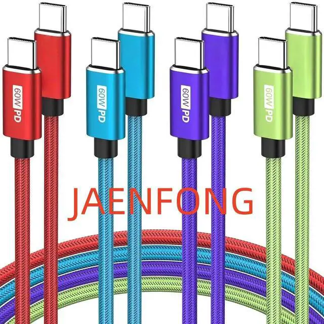 Main image of JAENFONG USB C to USB C Cable 4-Pack 10ft C to C Cable Fast Charging C Cable 60W(5A) Nylon Braided Type C Cables for Phone 16/15 Series S24/23