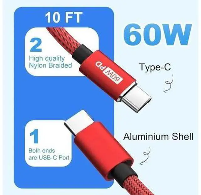 Alt view image 3 of 7 - JAENFONG USB C to USB C Cable 4-Pack 10ft C to C Cable Fast Charging C Cable 60W(5A) Nylon Braided Type C Cables for Phone 16/15 Series S24/23
