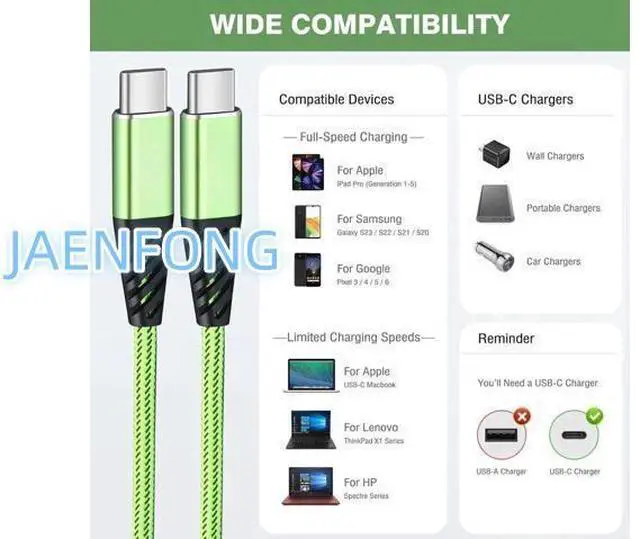 Alt view image 4 of 6 - JAENFONG USB C Cable to USB C Charger Cable 4-Pack 10ft Fast Charging USB C Cable Nylon Braided 60W(5A) Type C to Type C Charging Cable for Phone 16 15/15 Pro/15 Plus/15 Pro Max S22 S23 Note 20