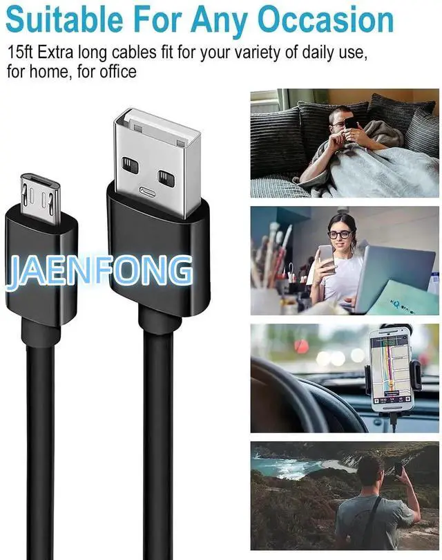 Alt view image 3 of 6 - Micro USB Cable 15Ft Extra Long Controller Charger Compatible with PS4 PlayStation 4 Charger Cord Fast Android USB Charging Cable Black