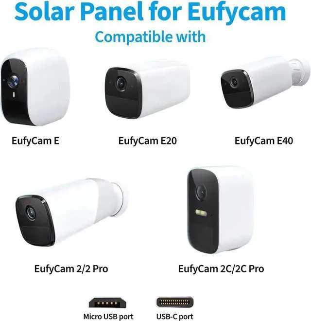 Alt view image 5 of 6 - JAENFONG Solar Panel Charger Compatible with Eufycam 2C/2C Pro/E40/E20/2/2 Pro/E 5V 5W Continuously Charging 9.8ft Cable Weatherproof (1Pack)