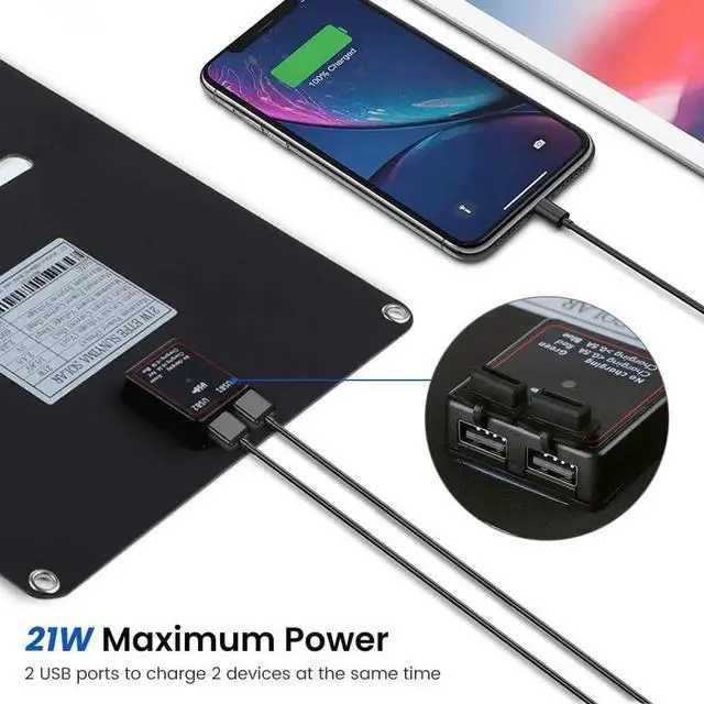 Alt view image 5 of 7 - JAENFONG Portable Solar Panels 21W Monocrystalline Foldable Solar Panel Charger with USB QC3.0 Built-in Voltage Stabilization System for Smart Phone Camping Lanterns Small Fans Monitor