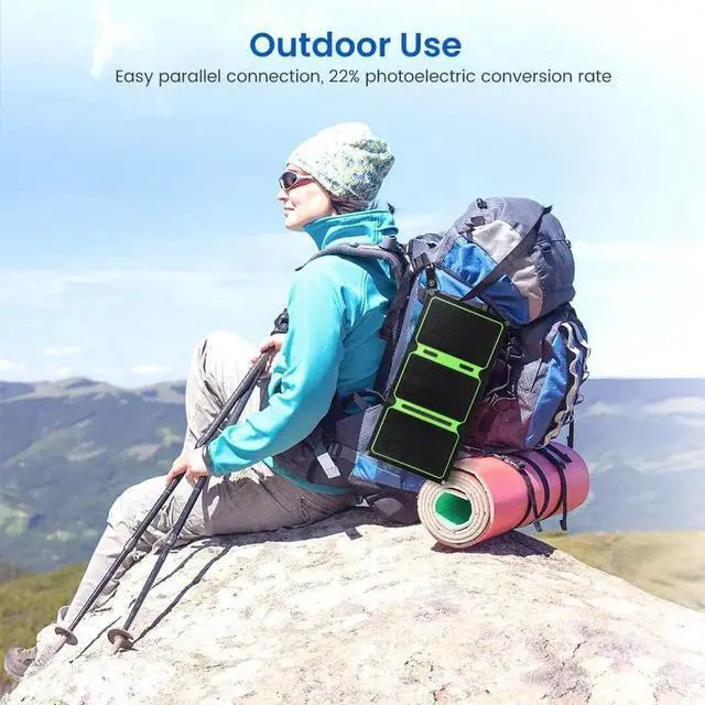 Alt view image 3 of 7 - JAENFONG Portable Solar Panels 21W Monocrystalline Foldable Solar Panel Charger with USB QC3.0 Built-in Voltage Stabilization System for Smart Phone Camping Lanterns Small Fans Monitor