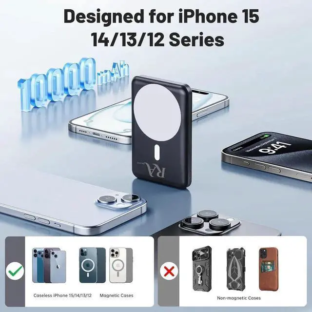 Alt view image 3 of 7 - JAENFONG Magnetic Charger Portable Charger Power Bank Phone Solar Charger Power Bank Fast Charging Portable Power Bank Portable Phone Charger Cellphone Wireless Charger 10000 mAh 126280