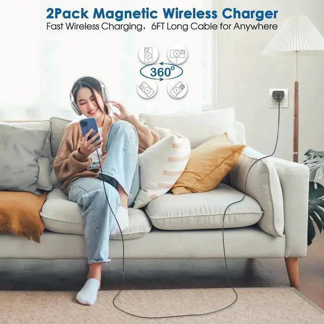 Alt view image 4 of 7 - Magnetic Wireless Charger iPhone 6FT Charger for MagSafe Charger 2Pack Fast Wireless Charging Pad for iPhone 16 Pro Max/16 Pro/16 Plus/15 ProMax/15/14/13/12/AirPods 3/2/Pro Mag-Safe Charging Pad