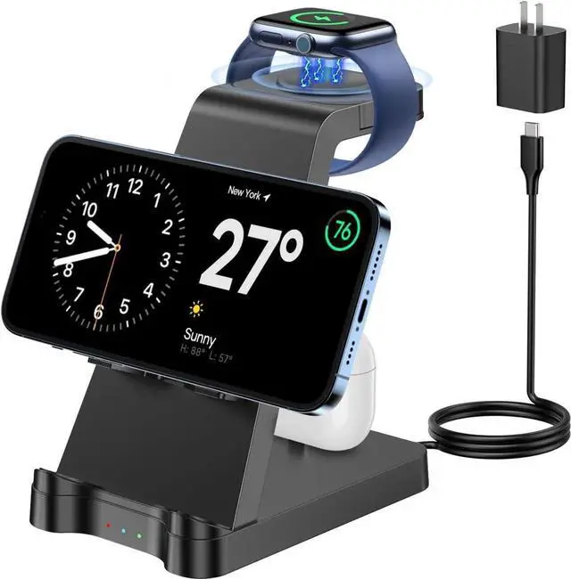 Main image of 3 in 1 Charging Station for Products - Wireless Charging Station for Multiple Devices - Phone and Watch Charger Stand for iPhone 15/14/13/12/11 Series iWatch Series 1-9/Ultra AirPods