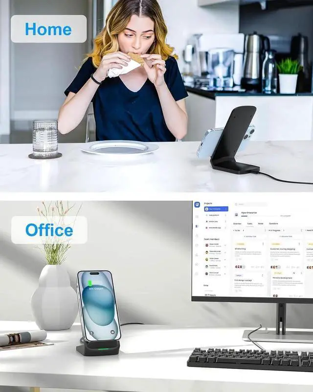 Alt view image 2 of 7 - Upgraded Fast Wireless Charger Qi-Certified Wireless Charging Stand Compatible with Galaxy S25/S24/S23/S22/S21/S20 & Qi Phone Charger for iPhone 16/16 Plus/16 Pro/16 Pro Max/15/14/13