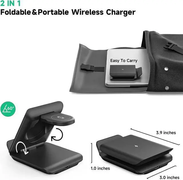 Alt view image 3 of 6 - Wireless Charger for Galaxy Z Flip 2 in 1 Foldable Travel Fast Wireless Charging Stand for Galaxy Z Flip 7/6/5/4/3 Galaxy S24 Ultra/S23/S22/Note 20 Galaxy Watch 7/Ultra/6 Black