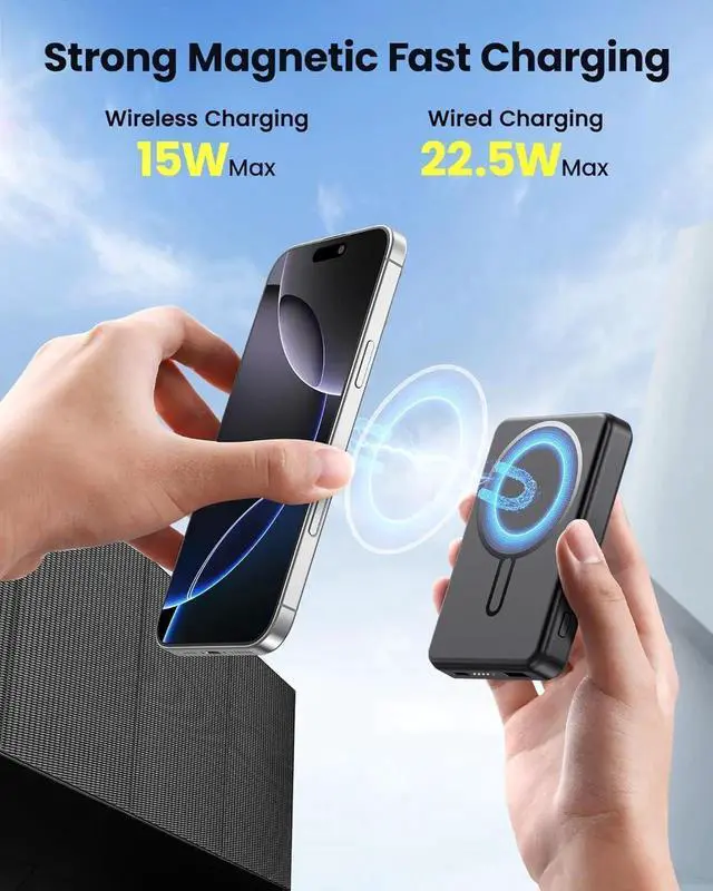 Alt view image 2 of 7 - JAENFONG for Magsafe Battery Pack 12000mAh Magnetic Portable Charger Power Bank PD 22.5W USB C Fast Charging Wireless Battery Pack Phone Charger for iPhone 16/15/14/13/12 All Series
