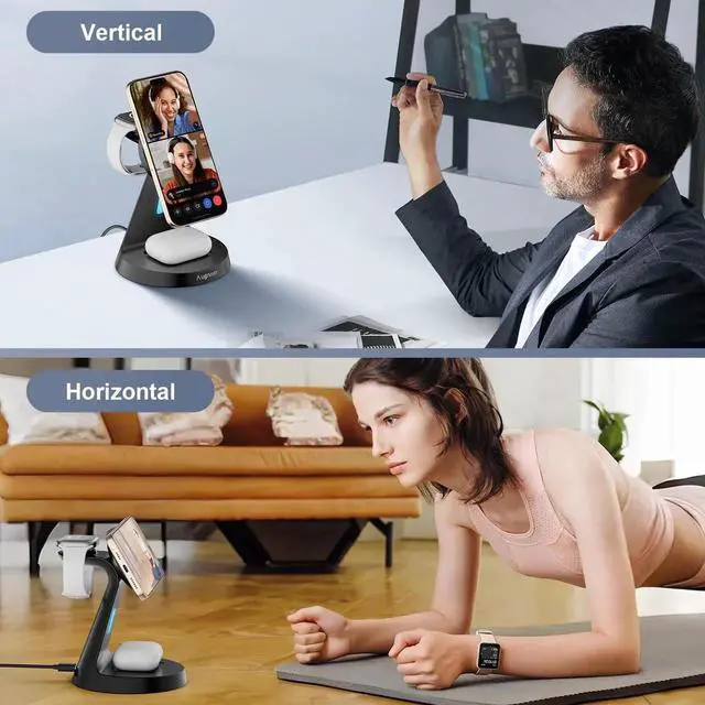 Alt view image 5 of 6 - Magnetic Wireless Charger Stand 3 in 1 Charging Station 15W Fast Charging Stand Wireless Charger for iPhone16/15/14/13/12 Series Watch Series Earphone Non-Slip Base