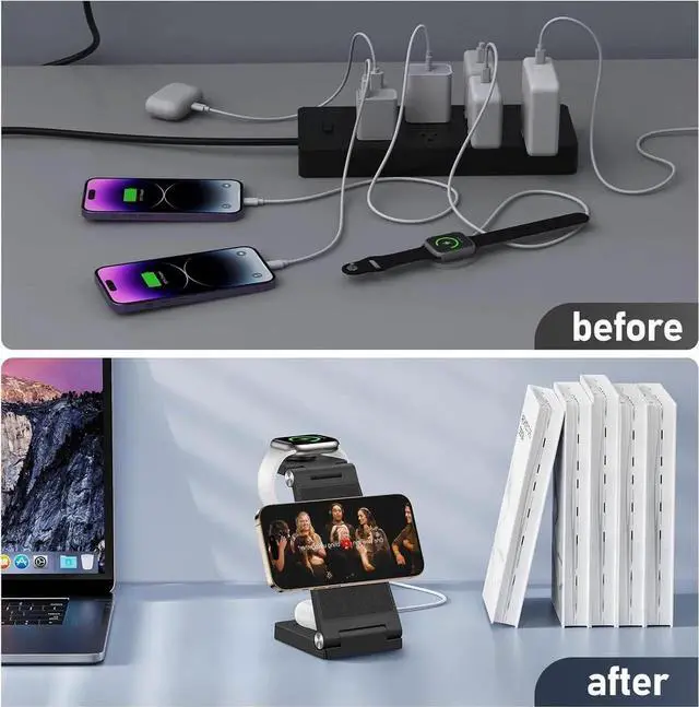 Alt view image 5 of 6 - Magnetic Wireless Charger Stand 3 in 1 Foldable Wireless Charging Station Travel Charger for Multiple Devices for iPhone 16 15 14 13 12 Series Watch Ultra/9/8/7/6/5/4/3/2 AirPods