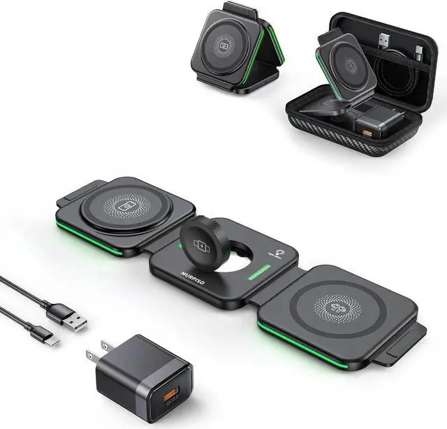 Main image of 3 in 1 Charging Station for Magnetic Foldable Charger for Travel Wireless Charger Pad for iPhone 16/15/14/13/12/Pro/Max/Mini AirPods Wireless/Pro iWatch Ultra/SE/10/9/8/7/6/5/4/3/2