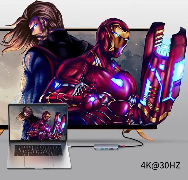 Alt view image 5 of 6 - JAENFONG USB C Hub USB C to HDMI MultiPort Adapter for MacBook Pro 7 in 1 Dongle with 4K HDMI/100W PD/USB3.0&2.0/SD/TF Card Reader Compatible for MacBook Air iPad Pro Surface Chromebook XPS S23