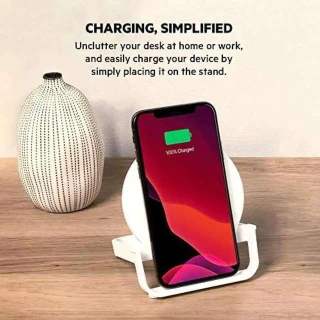 Alt view image 5 of 7 - Quick Charge 10W Wireless Charger - Qi-Certified Charger Stand for iPhone Galaxy - Charge While Listening to Music Streaming Videos & Video Calling - Includes AC Adapter - White