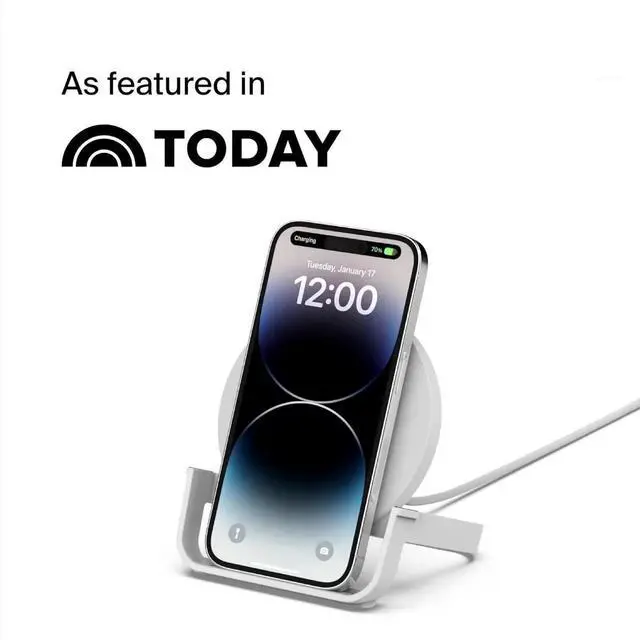 Alt view image 4 of 7 - Quick Charge 10W Wireless Charger - Qi-Certified Charger Stand for iPhone Galaxy - Charge While Listening to Music Streaming Videos & Video Calling - Includes AC Adapter - White