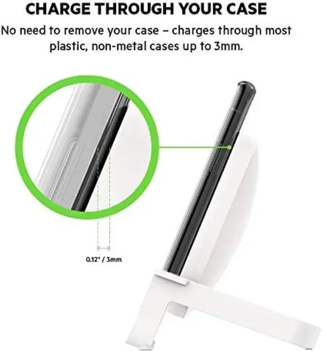 Alt view image 3 of 7 - Quick Charge 10W Wireless Charger - Qi-Certified Charger Stand for iPhone Galaxy - Charge While Listening to Music Streaming Videos & Video Calling - Includes AC Adapter - White