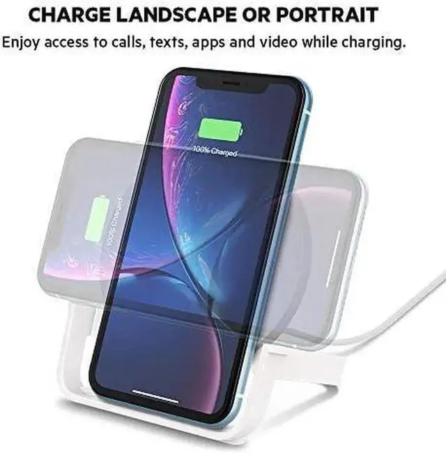 Alt view image 7 of 7 - Quick Charge 10W Wireless Charger - Qi-Certified Charger Stand for iPhone Galaxy - Charge While Listening to Music Streaming Videos & Video Calling - Includes AC Adapter - White