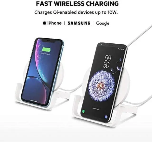 Alt view image 2 of 7 - Quick Charge 10W Wireless Charger - Qi-Certified Charger Stand for iPhone Galaxy - Charge While Listening to Music Streaming Videos & Video Calling - Includes AC Adapter - White