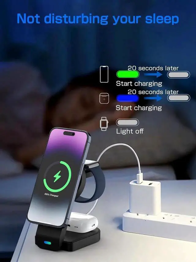 Alt view image 2 of 7 - 3 in 1 Wireless Charger Charging Station for iPhone 18w Foldable Magnetic Charging Stand 3 in 1 Charging Station Charger Stand Desk Accessories Multiple Devices iPhone Watch Airpods
3 in 1 Wireless Ch