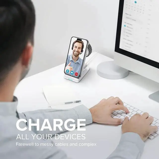 Alt view image 3 of 6 - Wireless Charging Station 3 in 1 Fast Wireless Charger Stand for Multiple Devices Watch Ultra Series 10 9 8 7 6 SE 5 4 3 2 iPhone 16 15 14 13 12 11 Pro Max/Plus/Mini/X/XS/Max/XR/SE Airpods