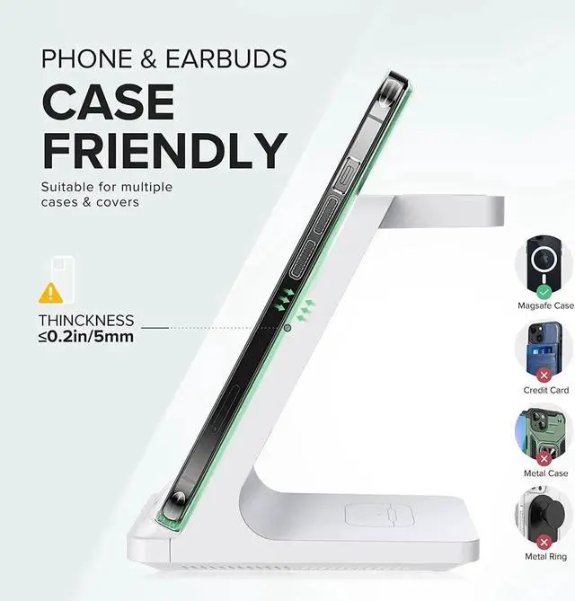 Alt view image 5 of 6 - Wireless Charging Station 3 in 1 Fast Wireless Charger Stand for Multiple Devices Watch Ultra Series 10 9 8 7 6 SE 5 4 3 2 iPhone 16 15 14 13 12 11 Pro Max/Plus/Mini/X/XS/Max/XR/SE Airpods