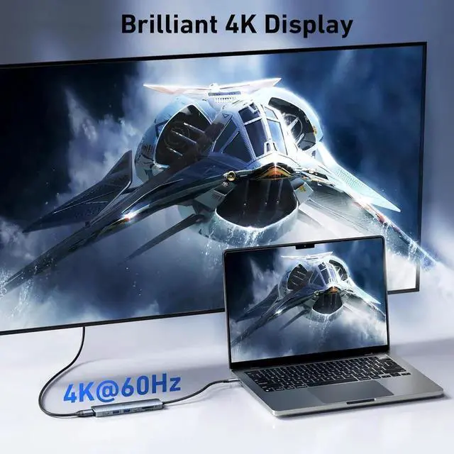 Alt view image 5 of 7 - JAENFONG 7-in-1 USB C Hub with HDMI(4K@60Hz) 2 USB-A 1 USB-C Data 100W Charge SD/TF Card Reader Silicone Tangle-Free Cable Compatible with MacBook Pro/Air iPad Pro iMac iPhone 15 Pro/Pro Max