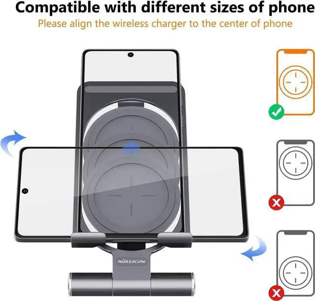 Alt view image 3 of 6 - Fast Wireless Charger - Metal Foldable and Adjustable Wireless Charging Stand for iPhone 16 15 14 13 12 Galaxy S25 S24 S23 S22 S21 Ultra/Plus and Android Phones Space Grey