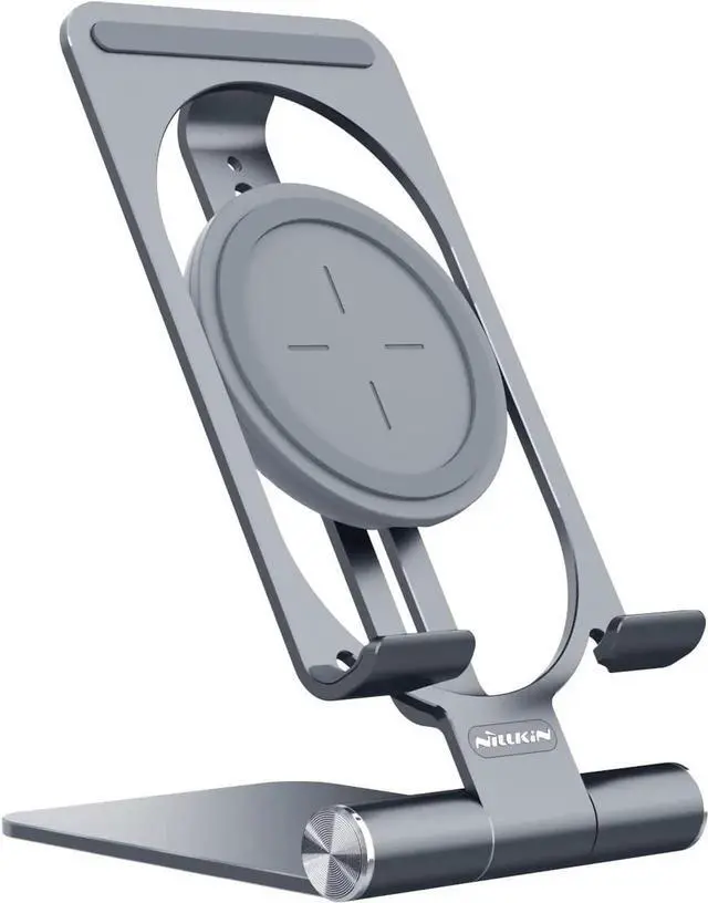 Alt view image 5 of 6 - Fast Wireless Charger - Metal Foldable and Adjustable Wireless Charging Stand for iPhone 16 15 14 13 12 Galaxy S25 S24 S23 S22 S21 Ultra/Plus and Android Phones Space Grey