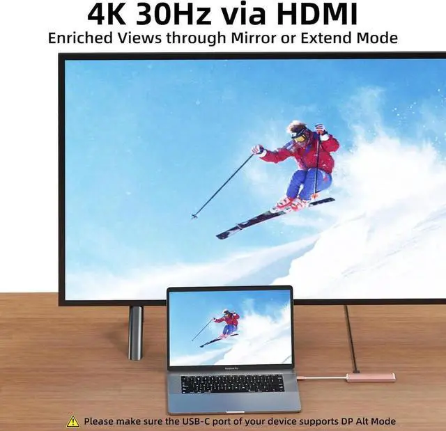Alt view image 5 of 7 - JAENFONG 7 in 1 USB-C Hub with 4K HDMI 100W PD 5Gbps Data Port(1 Type-C & 2 USB 3.0) SD/TF Reader Thunderbolt 4 Dock Multiport Adapter for MacBook Pro Air Mac iPad 10/Mini 6 Surface (Pink)