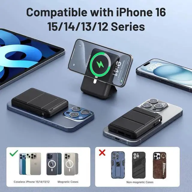 Alt view image 4 of 7 - for Magsafe Battery Pack 10000mAh Magnetic Power Bank 22.5W PD Fast Charging with USB-C Cable LED Display Wireless Portable Charger for Magsafe with Stand for iPhone 16/15/14/13/12/Pro/Pro Max