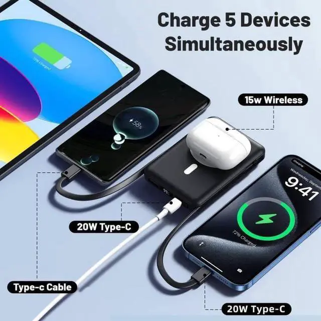 Alt view image 2 of 7 - for Magsafe Battery Pack 10000mAh Magnetic Power Bank 22.5W PD Fast Charging with USB-C Cable LED Display Wireless Portable Charger for Magsafe with Stand for iPhone 16/15/14/13/12/Pro/Pro Max