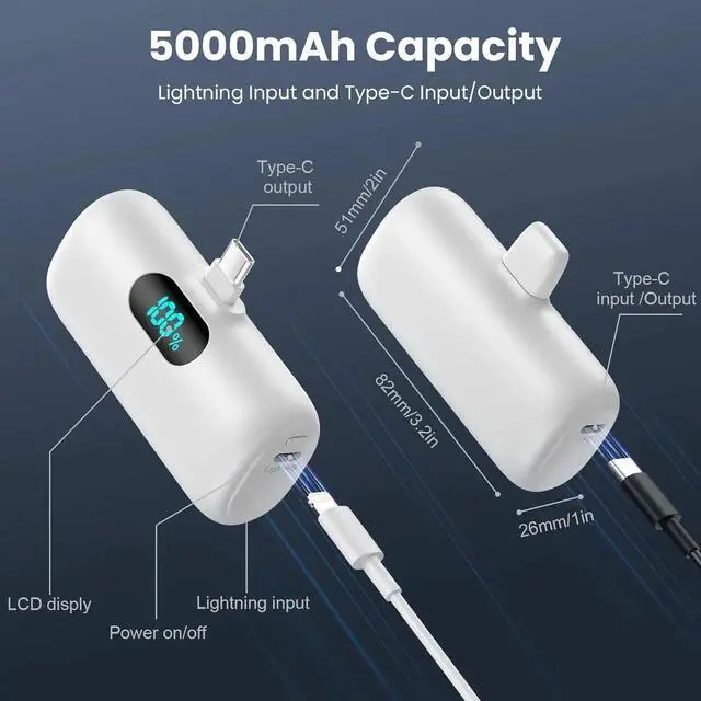 Alt view image 2 of 7 - JAENFONG [2-Pack] Mini Portable Charger 5000mAh Power Bank 3A PD USB C Cell Phone Portable Power LCD Display Battery Pack Compatible with iPhone 16/15/15 plus/15 pro/15 pro Max/Android//Moto/LG etc