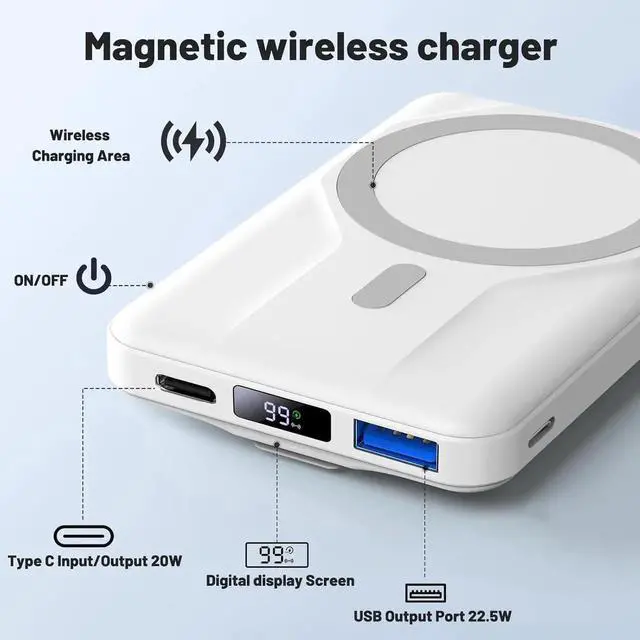 Alt view image 5 of 7 - Wireless Portable Charger with Stand Slim 10000mAh Magnetic Power Bank for Magsafe 22.5W Fast Charging Battery Pack with Digital Display Compatible with iPhone 16/15/14/13/12 Series