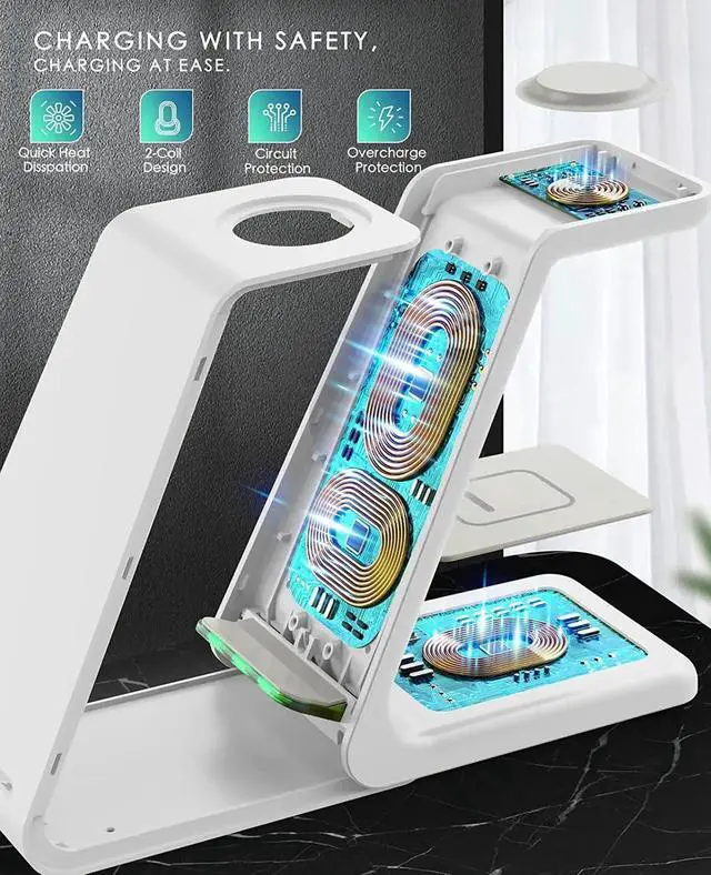 Alt view image 7 of 7 - 3 in 1 Wireless Charging Station 2025 Upgraded Fast Desk Charger Station for iPhone 16 15 14 13 12 Pro Max Plus Charger Stand for Watch 10 9 8 7 6 5 4 3 2 SE Airpods 4 3 2 Pro