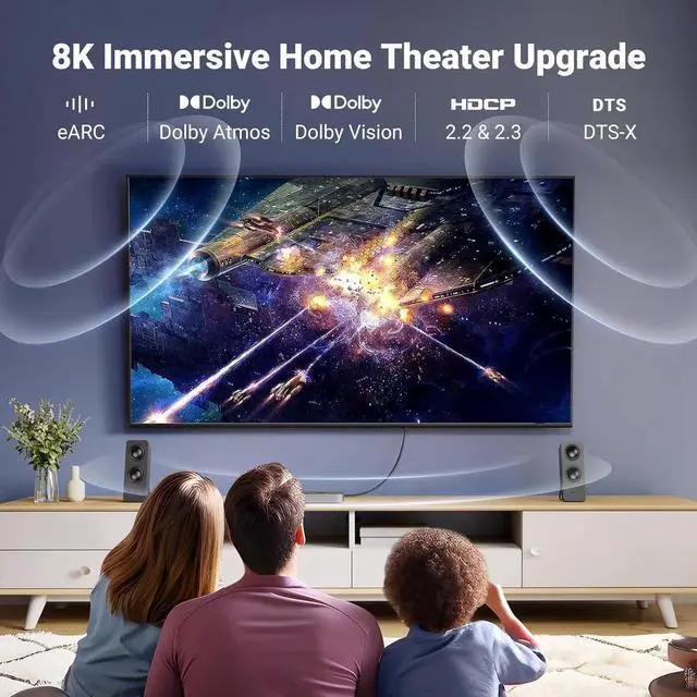 Alt view image 4 of 7 - JAENFONG 8K HDMI 2.1 Cable Certified 10FT 10K Ultra High Speed HDMI Cord 4K 240Hz 48Gbps HDCP 2.2&2.3 eARC HDR Dolby Compatible for PS5 Xbox Series X/Switch 2/ TV/Laptop/Monitor/Mac mini M4 Pro