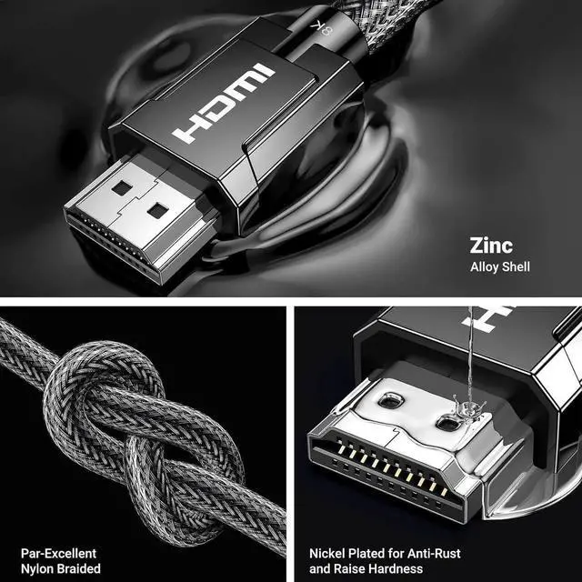 Alt view image 6 of 7 - JAENFONG 8K HDMI 2.1 Cable Certified 10FT 10K Ultra High Speed HDMI Cord 4K 240Hz 48Gbps HDCP 2.2&2.3 eARC HDR Dolby Compatible for PS5 Xbox Series X/Switch 2/ TV/Laptop/Monitor/Mac mini M4 Pro